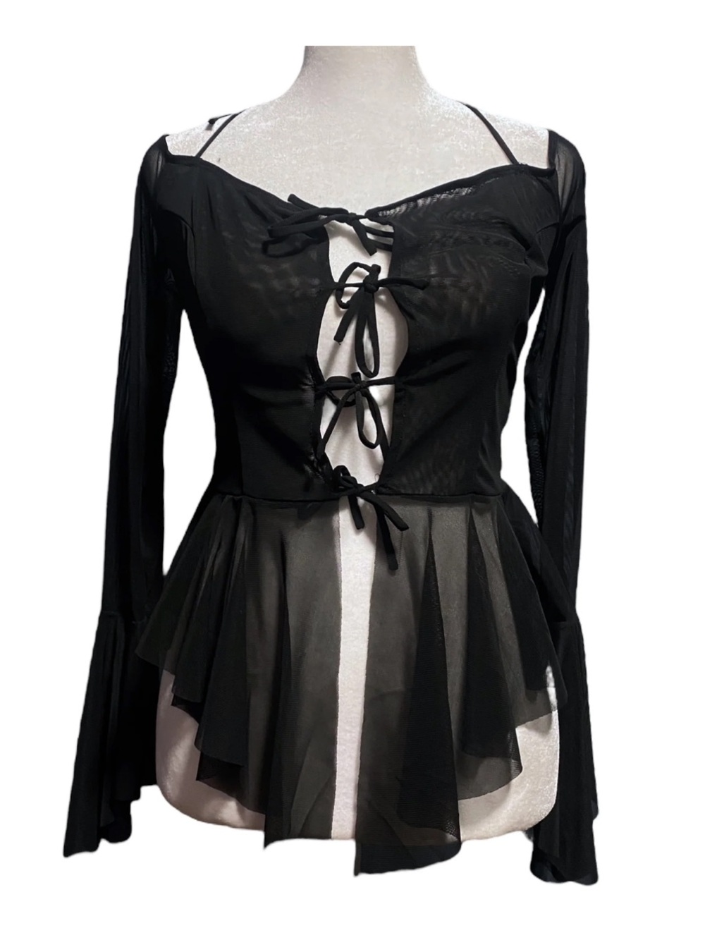 Tropic Corpse Shop Women’s Black Off-Shoulder Lace-Up Mesh Top size Medium